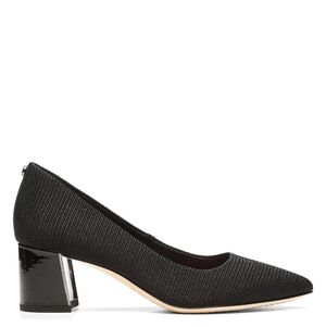 Donald J. Pliner Black Knit Texture Pump W/ Pewter Metallic Block Heel Detail